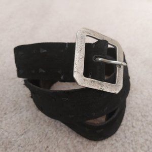 NEW  John Varvaatos Knotted Suede Belt Black Size 38